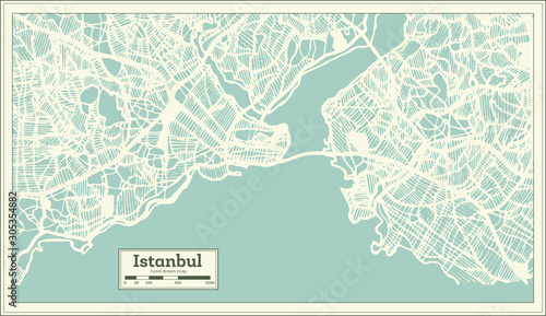 Istanbul Turkey City Map in Retro Style. Outline Map.