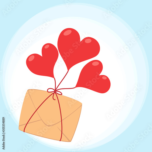 Vector illustration of an envelope and a red heart.