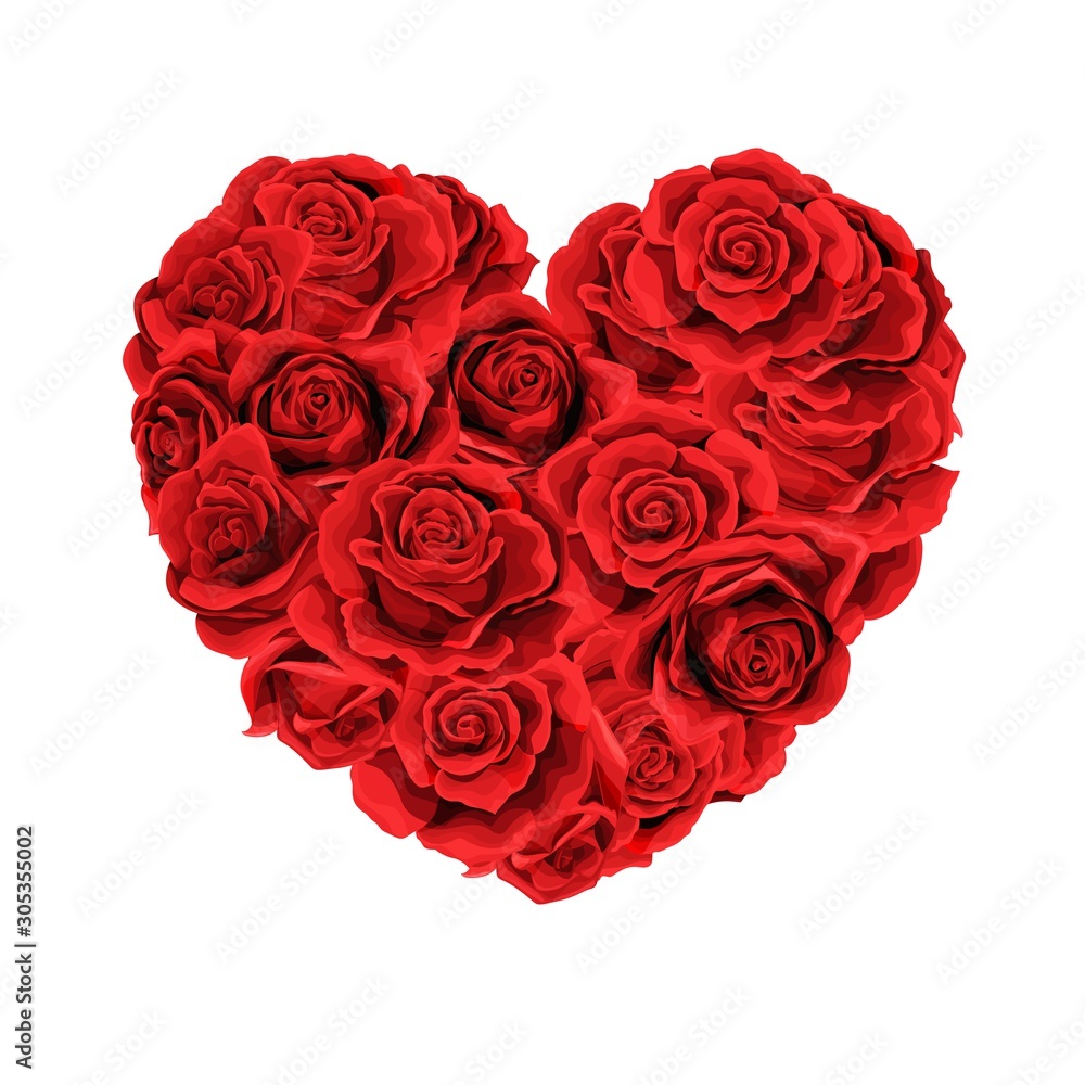 Vector heart bouquet of red roses flowers isolated on a white background Vector heart bouquet of red roses flowers isolated on a white background