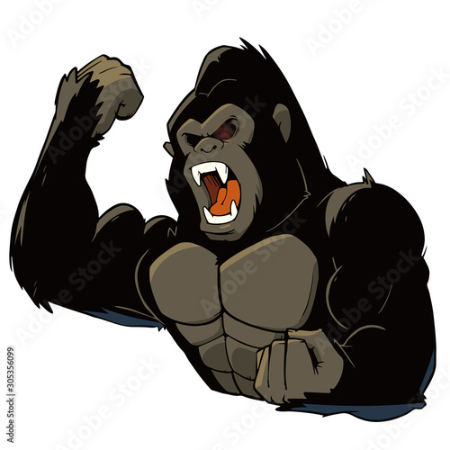 腕を振り上げ、吠えているゴリラ