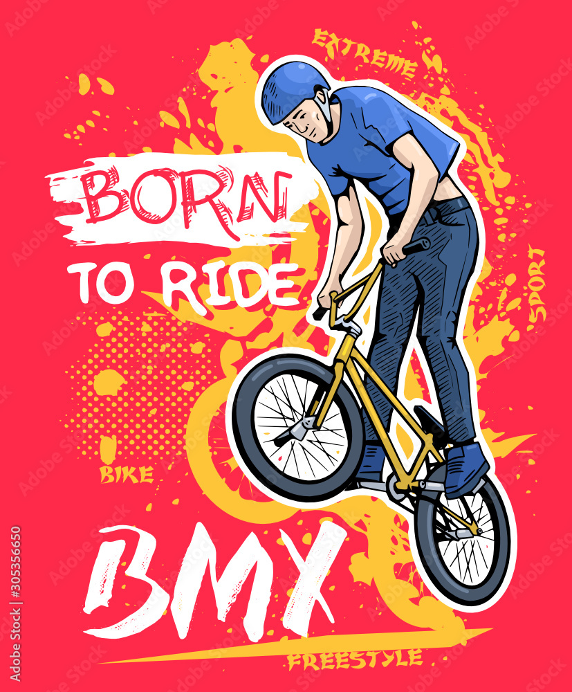 Extreme sport motivational quote, poster. Vector illustration of young bmx  rider jumping on bike Stock Vector | Adobe Stock