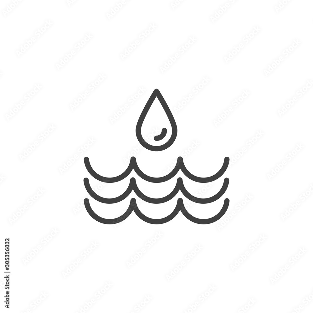 Fototapeta premium Water drop and waves line icon. linear style sign for mobile concept and web design. Water precipitation outline vector icon. Symbol, logo illustration. Vector graphics