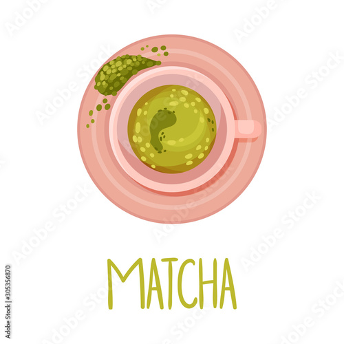 Matcha Tea Vector Illustration View From Above