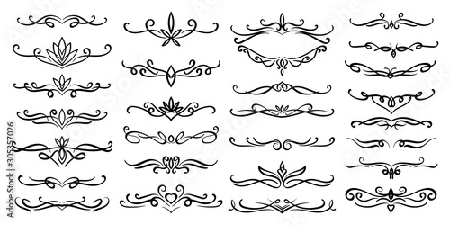 Ornamental curls, swirls divider and filigree ornaments vector design collection for wedding and calligraphy decoration.gree ornaments vector illustration set