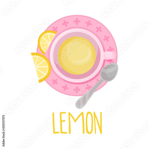Herbal Lemon Tea View From Above Vector Illustration