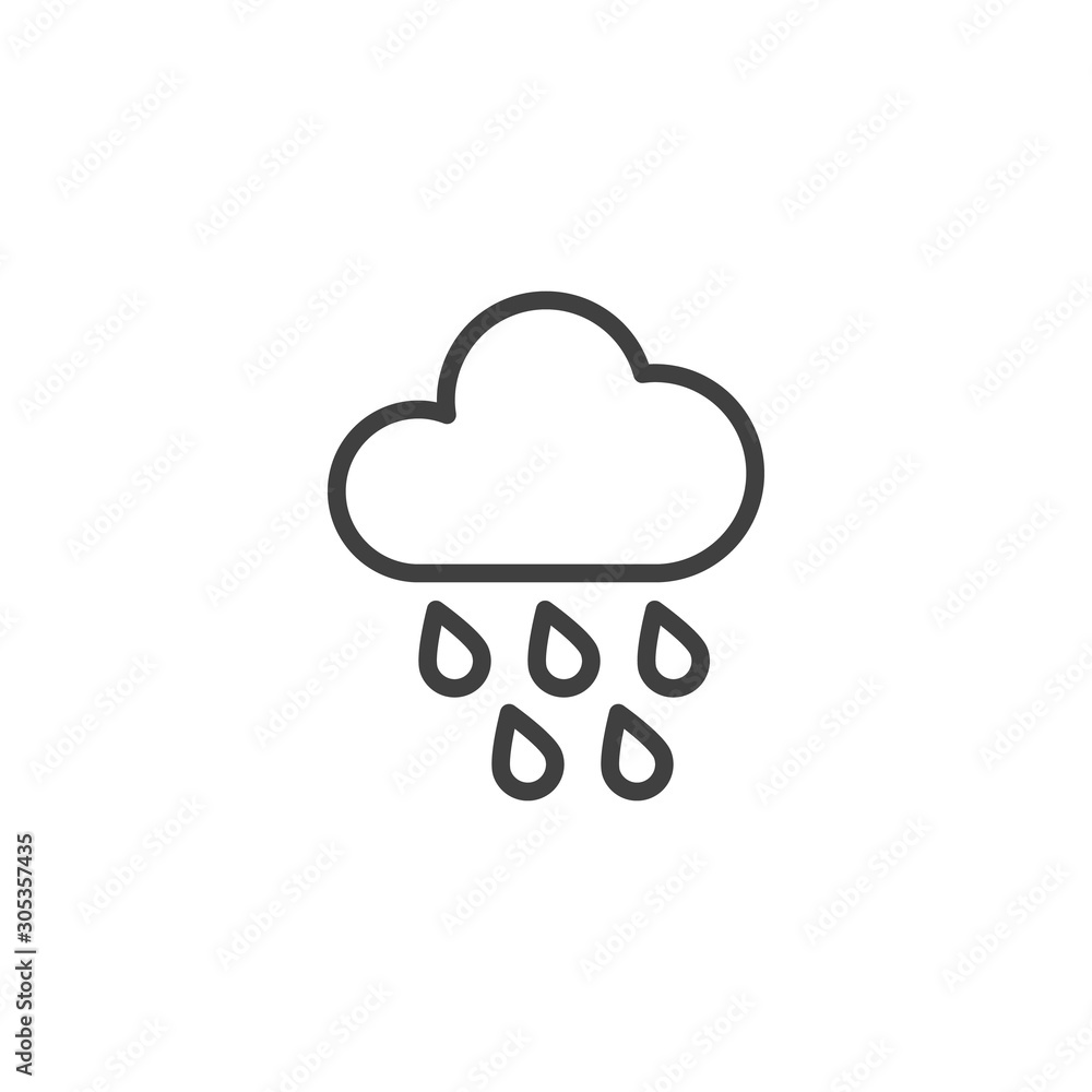 Cloud and rain line icon. Shower, weather linear style sign for mobile concept and web design. Cloud with raindrops outline vector icon. Symbol, logo illustration. Vector graphics Cloud and rain line icon. Shower, weather linear style sign for mobile concept and web design. Cloud with raindrops outline vector icon. Symbol, logo illustration. Vector graphics