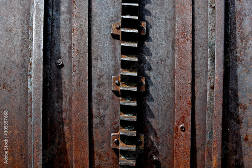 Closeup of rusted industrial winch, Spicer Reservoir, Calaveras County, California  photo