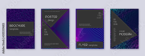 Black brochure design template set. Neon abstract 