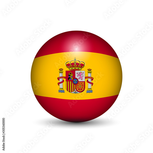 Flag of Spain in the form of a ball isolated on white background.