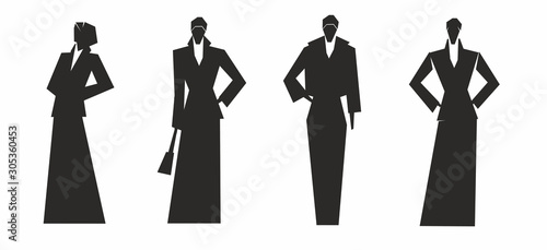 Fashionable women silhouettes in muslim shawls. Corner graphics for badges, icons, logos. Women's Clothing Theme