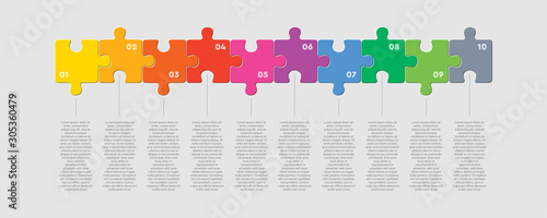 Ten pieces puzzle square line info graphic.