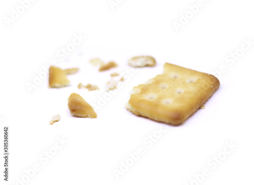Closeup crushed biscuits isolated on white background