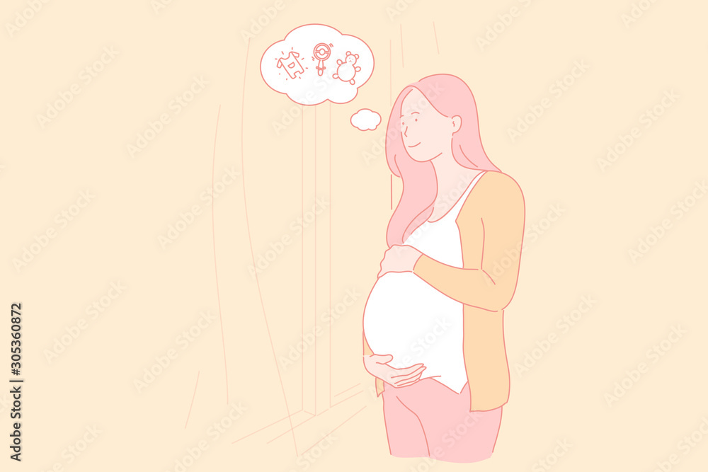 Pregnancy, childbearing, female body condition, expecting baby concept - obrazy, fototapety, plakaty 