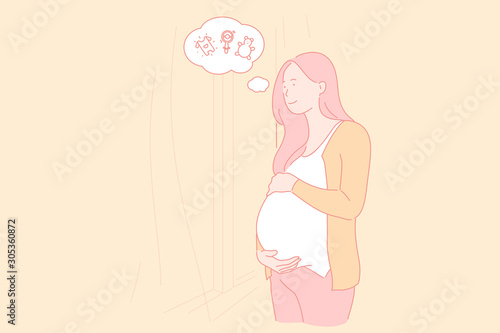 Pregnancy, childbearing, female body condition, expecting baby concept