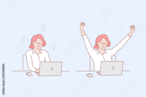 Brainstorming and success, task performance, problem solution, productive work concept