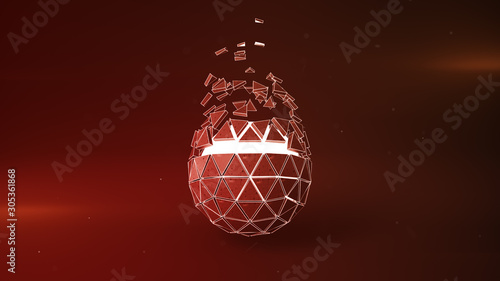 Red polyhedron and glowing ...