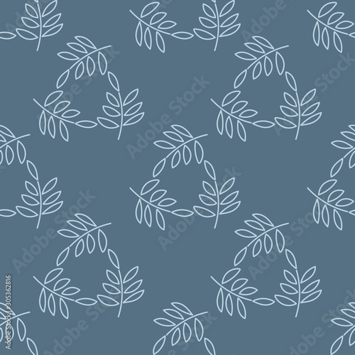 Monochrome Vector Seamless pattern. Hand drawn leaves on twigs .