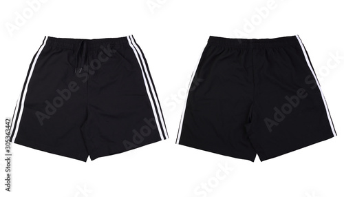 Konstfotografi Front and back black running short pants on white background