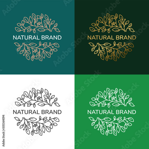 Natural, Tree and leaf logo design template in trendy linear minimal style  vector  design for eco, cosmetic  and beauty brand identity.