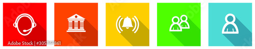 Set of colorful web flat design vector icons,  support, user, bell, museum and contact buttons in eps 10 for webdesign and mobile applications on white background