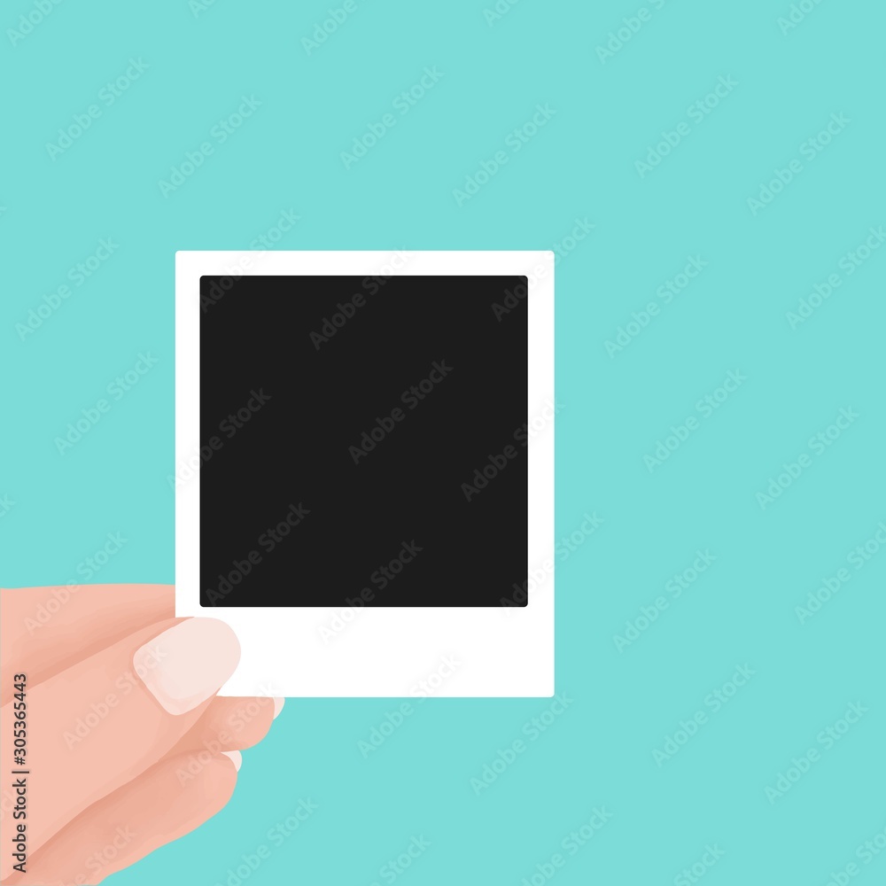 hand holding blank retro paper photo frame. instant photo frame polaroid  concept. Vector flat cartoon illustration for web sites and banners design.  Stock Vector | Adobe Stock