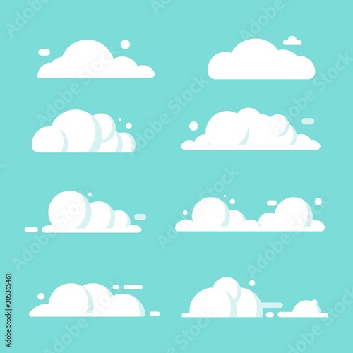 set of clouds flat cartoon. blue sky nature panorama with white cloud icon symbol concept. Vector flat cartoon illustration for web sites and banners design.
