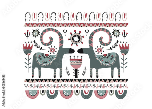 Canvas Print Vector greeting card, poster in scandinavian style