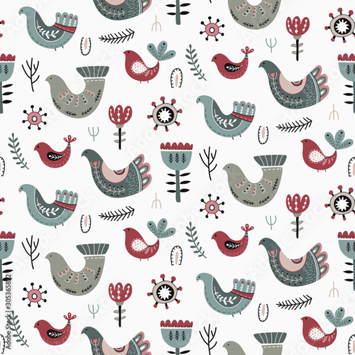Vector Christmas seamless pattern in scandinavian style.
