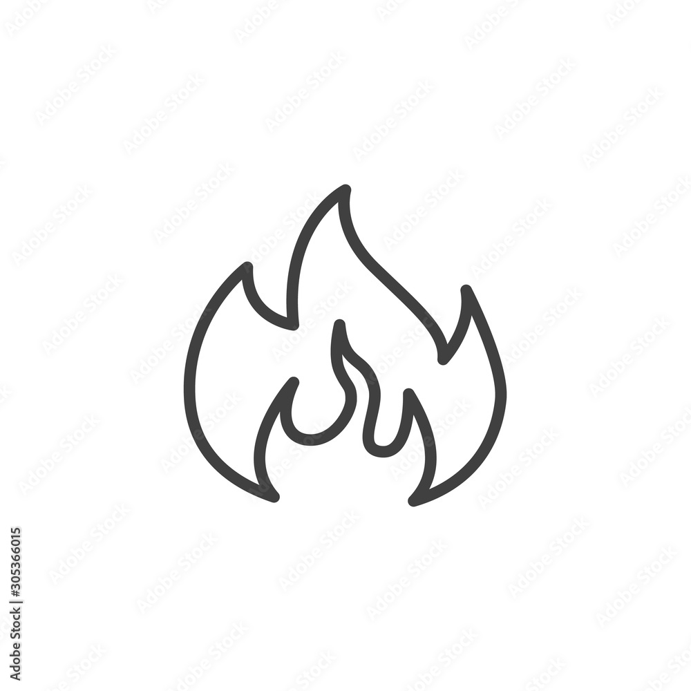 Fire flame line icon. Bonfire linear style sign for mobile concept and web design. Hot flaming outline vector icon. Symbol, logo illustration. Vector graphics Fire flame line icon. Bonfire linear style sign for mobile concept and web design. Hot flaming outline vector icon. Symbol, logo illustration. Vector graphics