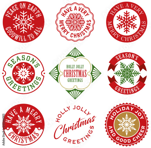 Collection of vintage Christmas labels. Ideal for gift tags and greeting cards.