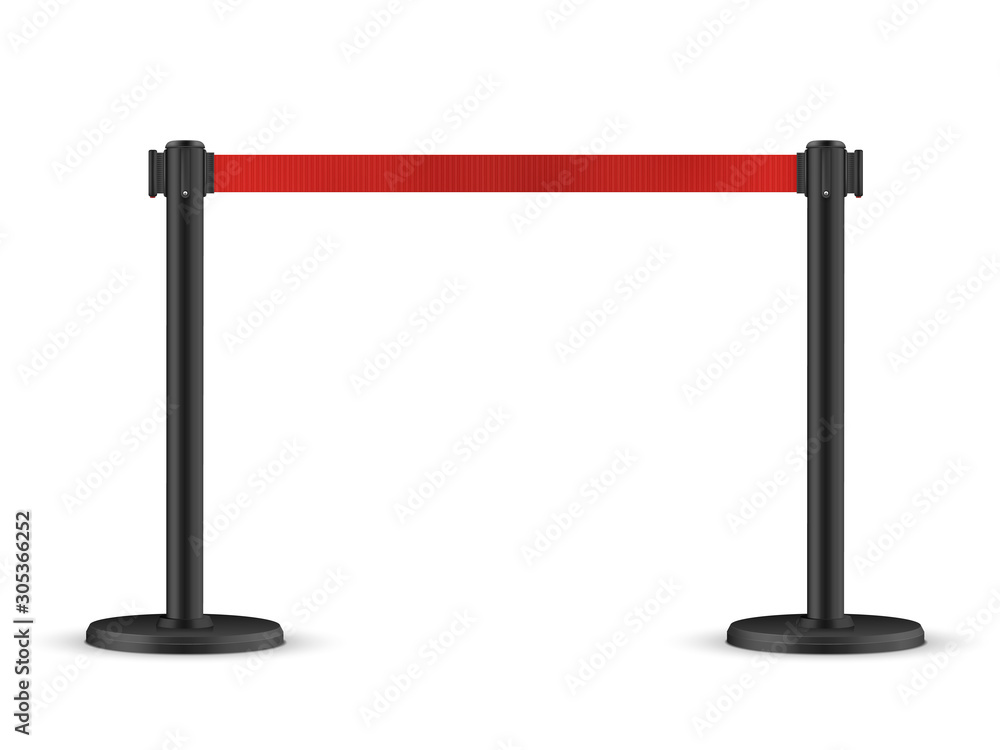 Retractable belt stanchion. Portable ribbon barrier. Red fencing tape. Retractable belt stanchion. Portable ribbon barrier. Red fencing tape.