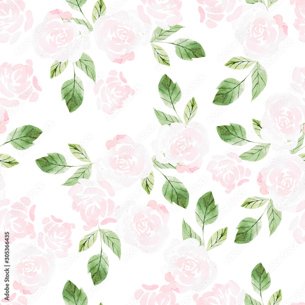 Beautiful Watercolor seamless pattern with roses flowers. 