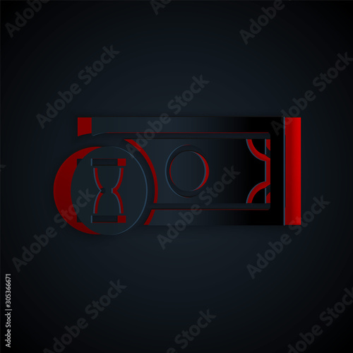 Paper cut Fast payments icon isolated on black background. Fast money transfer payment. Financial services, fast loan, time is money, cash back concept. Paper art style. Vector Illustration