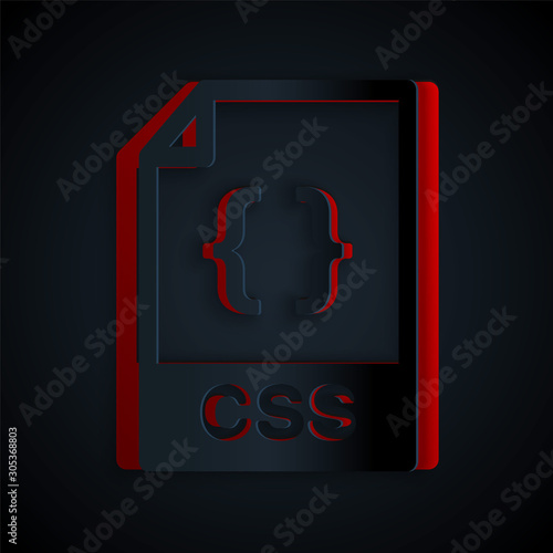 Paper cut CSS file document. Download css button icon isolated on black background. CSS file symbol. Paper art style. Vector Illustration
