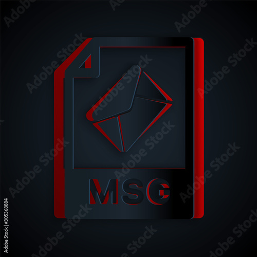 Paper cut MSG file document. Download msg button icon isolated on black background. MSG file symbol. Paper art style. Vector Illustration