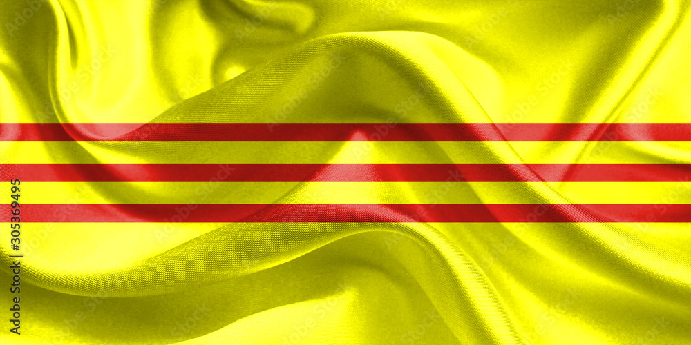 South Vietnam Flag. Waving Rippled Flags. 3D Realistic Background