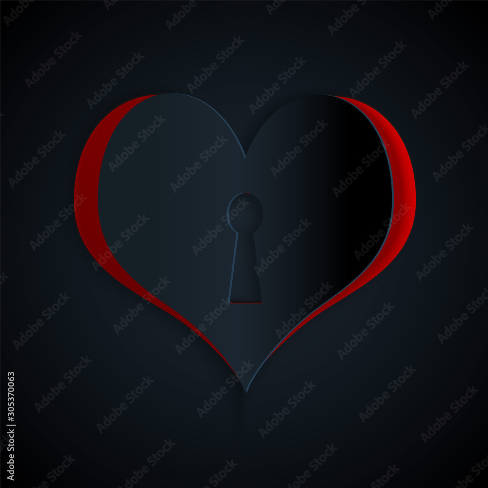 Paper cut Heart with keyhole icon isolated on black background. Locked Heart.  Love symbol and keyhole sign. Paper art style. Vector Illustration Stock  Vector | Adobe Stock