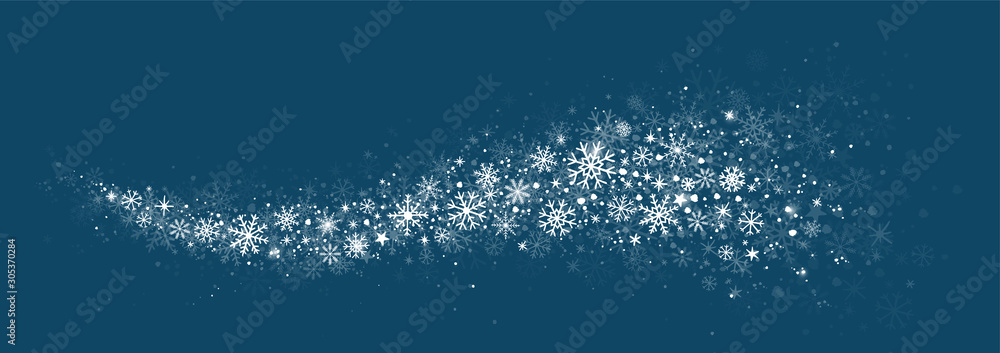winter snow background with hand drawn snowflakes silhouette - obrazy, fototapety, plakaty 
