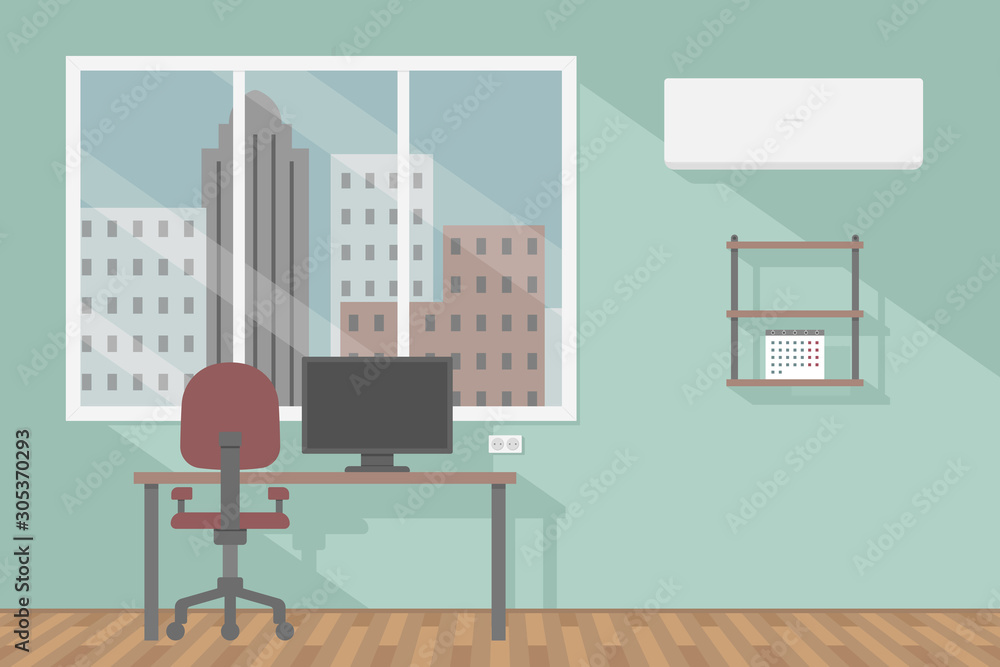 Empty room with table, chair and PC. Vector illustration. Empty room with table, chair and PC. Vector illustration.