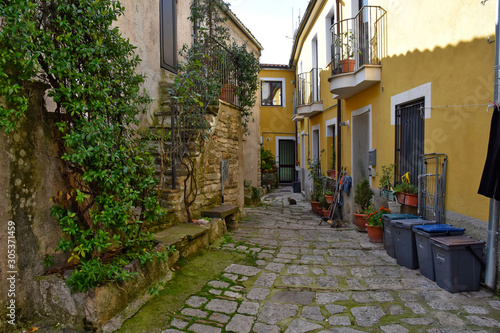Civitanova del Sannio, 11/23/2019. A narrow street among the old houses of a mountain village in the Molise region