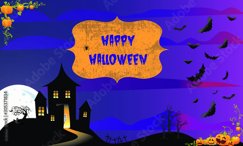 halloween, nacht, haus, mond, die fledermaus, burg, silhouette, urlaub, dark, abbildung, geisterhaft, entsetzen, haunted, himmel, baum, beängstigend, black, angst, herbst, hills, alt, feier, die flede
