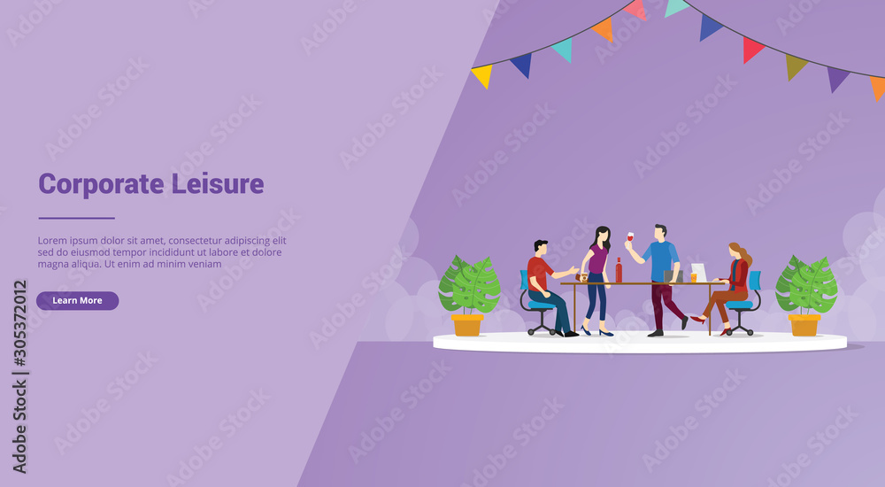 corporate leisure or company party success for website template or landing homepage - vector