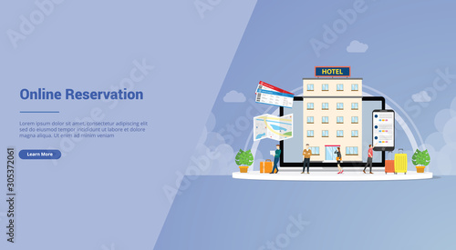 online hotel reservation with maps and laptop for website template or landing homepage - vector