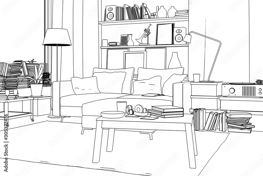 Modern and comfortable (sketch) - 3d visualization of an apartment