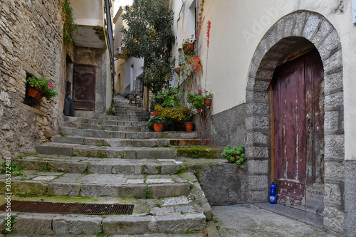 Civitanova del Sannio  11 23 2019. A narrow street among the old houses of a mountain village in the Molise region
