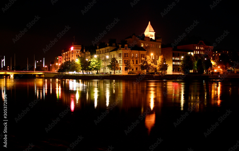 A Night View of the Town of Norrkoping, Sweden