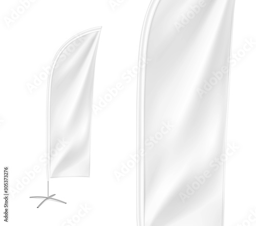 Empty feather banner flag mockup. Vector illustration on white background. Ready for your design. EPS10.	