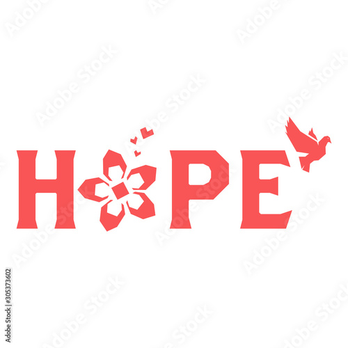 hope with flower, love and dove bird