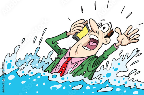 Vector of businessman drowning calling for help