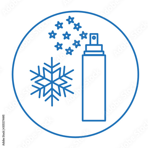 antifreeze  spray can, container, aerosol, and stars, next to it is a snowflake, simple blue icon